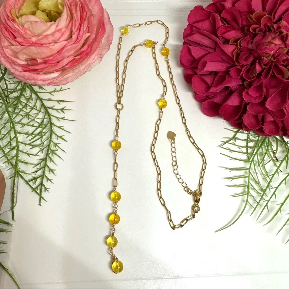 NEW⚜️Citrine Gemstone Lariat Beaded Necklace